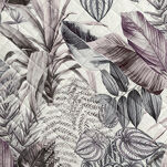 Narzuta welwetowa 200x220 DAVOS 2 biała pikowana z wzorem egzotycznych fioletowych i szarych liści - 2