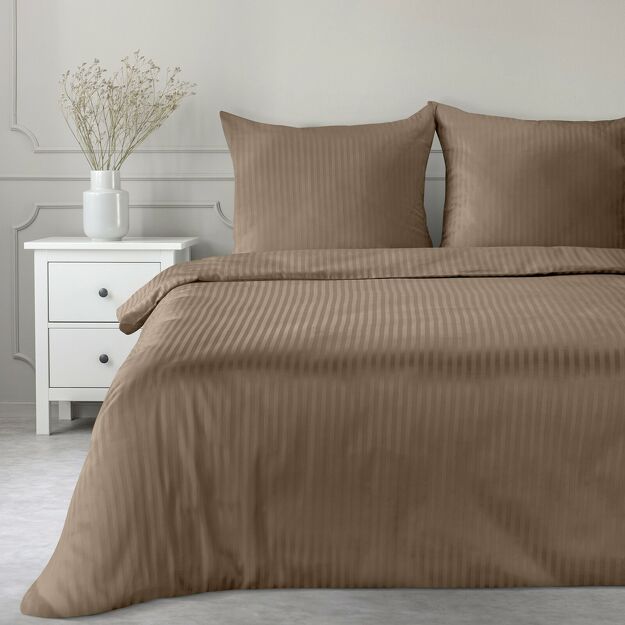 Pościel satynowa 140x200 VERA jednokolorowa gładka terra w prążki