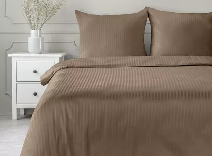 Pościel satynowa 140x200 VERA jednokolorowa gładka terra w prążki