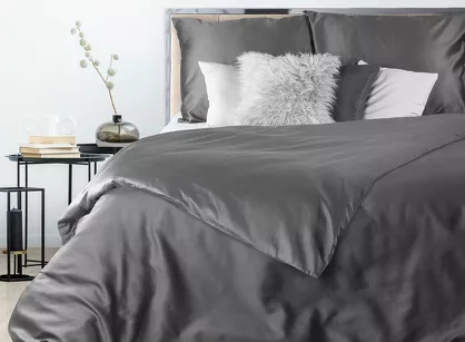 Pościel satynowa 220x200 NOVA 3 jednokolorowa gładka stalowa