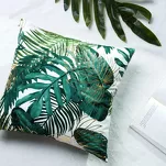 Poszewka welwetowa 40x40 DAVOS biała ze złotym nadrukiem egzotycznych liści - 2