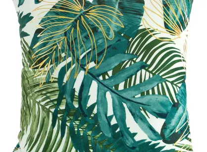 Poszewka welwetowa 40x40 DAVOS biała ze złotym nadrukiem egzotycznych liści