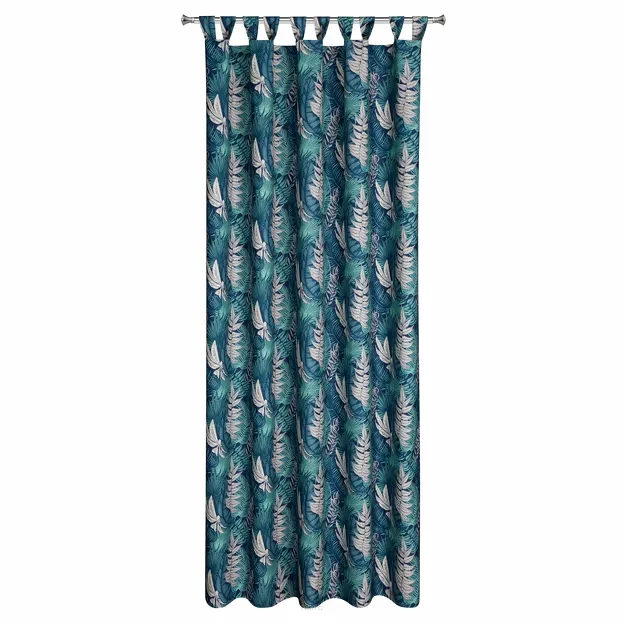 Zasłona na taras 155x240 GARDEN 9 turkusowa na szelkach zapinanymi na rzepy wodoodporna z motywem botanicznym