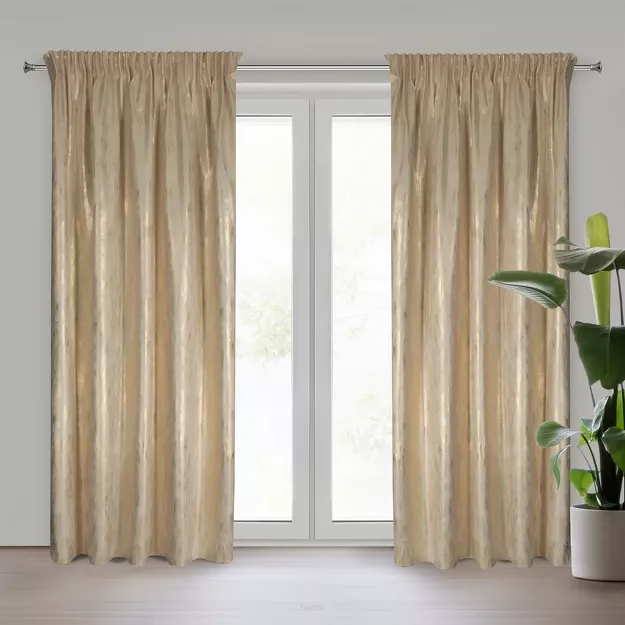 Zasłona na taśmie 140x270 EMILA welwetowa kremowa z szampańskim przecieranym wzorem