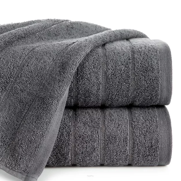 Ręcznik bawełniany 50x90 DALI grafitowy gładki z subtelną bordiurą z błyszczącą nicią 500 g/m2