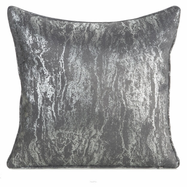 Poszewka 45x45 ELISE zaciemniająca typu dimout stalowa z marmurkowym srebrnym nadrukiem