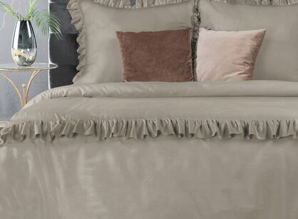 Pościel z makosatyny 220x200 VENUS 1G kawowa jednokolorowa z falbanką Premium