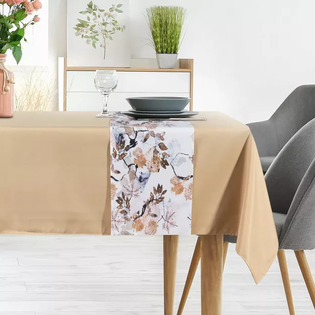 Obrus 140x180 z bieżnikiem 33x180 ANITA 5 beżowy z wzorem liści