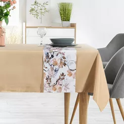 Obrus 140x180 z bieżnikiem 33x180 ANITA 5 beżowy z wzorem liści