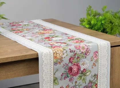 Bieżnik gobelinowy 45x140 1175 popielaty z wzorem kwiatowym