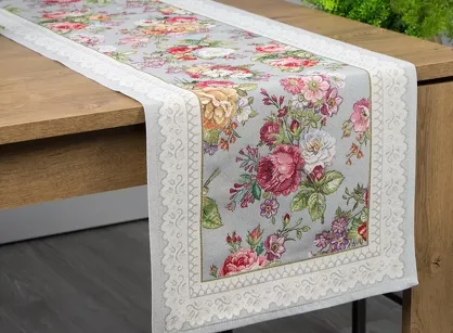 Bieżnik gobelinowy 45x140 1175 popielaty z wzorem kwiatowym