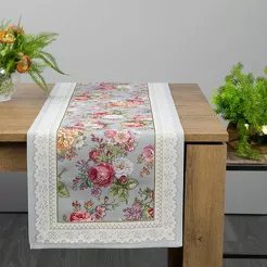 Bieżnik gobelinowy 45x140 1175 popielaty z wzorem kwiatowym