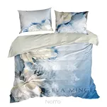 Pościel z makosatyny 160x200 EVA 4 Eva Minge niebieska beżowa wzór kwiatowy Premium - 4