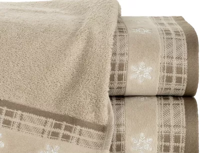 Ręcznik świąteczny 70x140 HOLLY 1 beżowy z żakardową bordiurą z wyhaftowanymi gwiazdkami