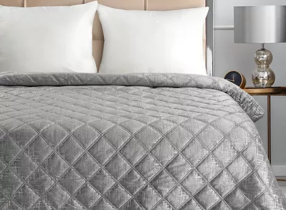 Narzuta welwetowa 170x210 BLINK 6 srebrna błyszcząca srebrny przecierany wzór