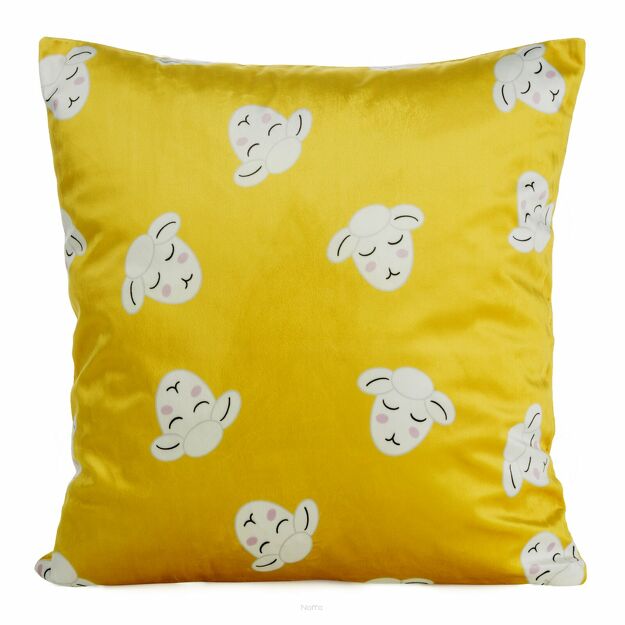 Poszewka welwetowa 45x45 KIDS 1B dziecięca musztardowa z wzorem baranków Design 91