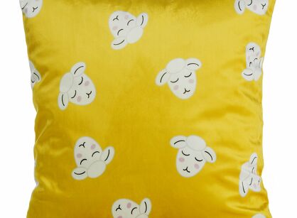 Poszewka welwetowa 45x45 KIDS 1B dziecięca musztardowa z wzorem baranków Design 91