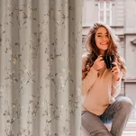 Zasłona gotowa na taśmie 140x270 SELENA welwetowa beżowa z nadrukiem kwiatu jabłoni - 12