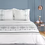 Pościel satynowa 160x200 HAFT 9A biała z haftowanym niebieskim wzorem w stylu bałkańskim z kolekcji Premium - 2