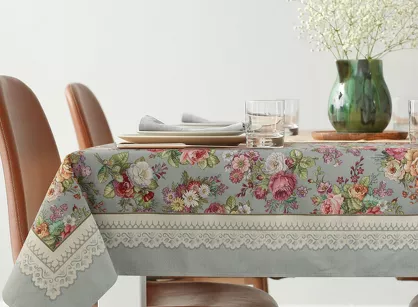 Obrus gobelinowy 140x180 1175 popielaty z wzorem kwiatowym