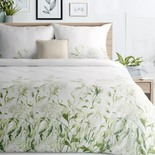 Pościel z mikrowłókna 160x200 BUENA biała zielona wzór kwiatowy Design 91