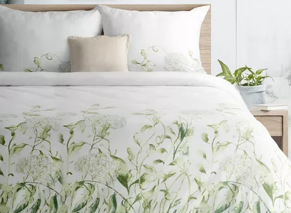 Pościel z mikrowłókna 160x200 BUENA biała zielona wzór kwiatowy Design 91