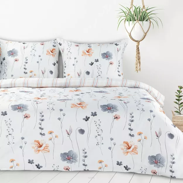 Pościel bawełniana 160x200 LEA 10 biała wzór kwiatowy dwustronna Design 91