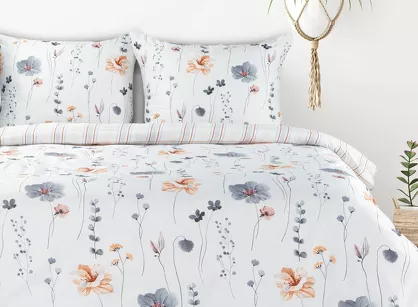Pościel bawełniana 160x200 LEA 10 biała wzór kwiatowy dwustronna Design 91