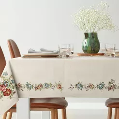 Obrus gobelinowy 140x180 1233 naturalny z wzorem kwiatowym