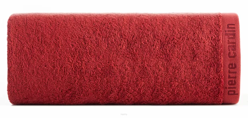 Ręcznik 70x140 EVI Pierre Cardin ceglasty zdobiony bordiurą w kolorze ręcznika z logo marki