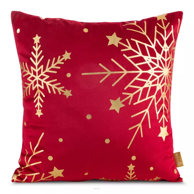 Poszewka świąteczna 45x45 237E welwetowa czerwona z motywem szampańskiej śnieżynki