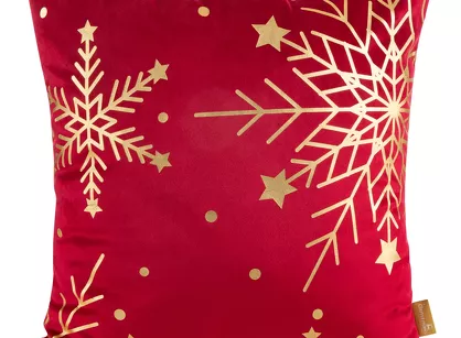 Poszewka świąteczna 45x45 237E welwetowa czerwona z motywem szampańskiej śnieżynki