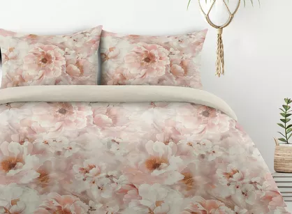 Pościel z mikrowłókna 220x200 FLORINA beżowa pudrowy róż nadruk kwiatowy Design 91