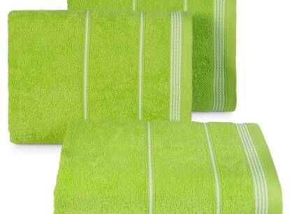 Ręcznik bawełniany 70x140 MIRA jasny zielony zdobiony bordiurą w pasy