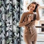 Zasłona na przelotkach 140x270 SALLY welwetowa czarna srebrna z nadrukiem botanicznym - 10