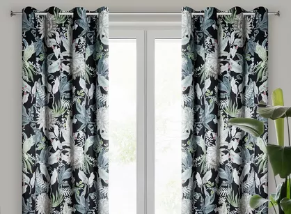 Zasłona na przelotkach 140x270 SALLY welwetowa czarna srebrna z nadrukiem botanicznym