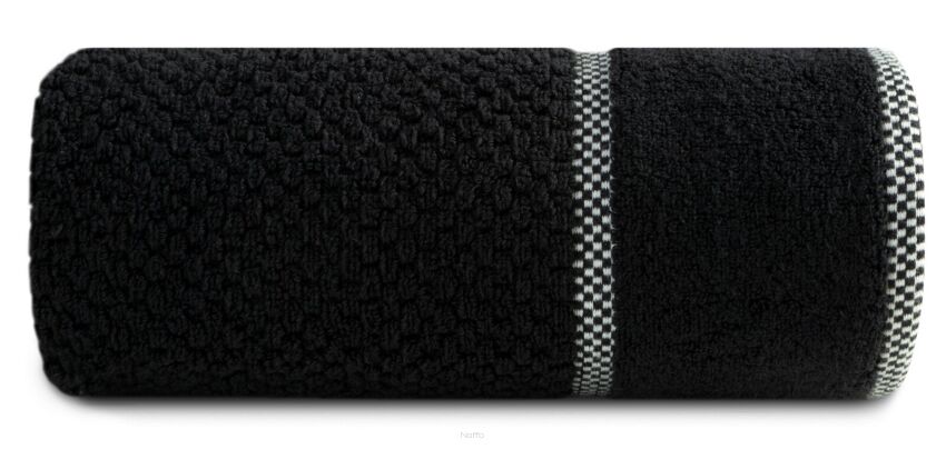 Ręcznik bawełniany 50x90 CALEB czarny o delikatnym wzorze krateczki i kontrastową bordiurą