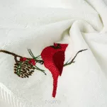 Ręcznik świąteczny 70x140 PINO biały z haftowanym czerwonym wzorem ptaszka - 2