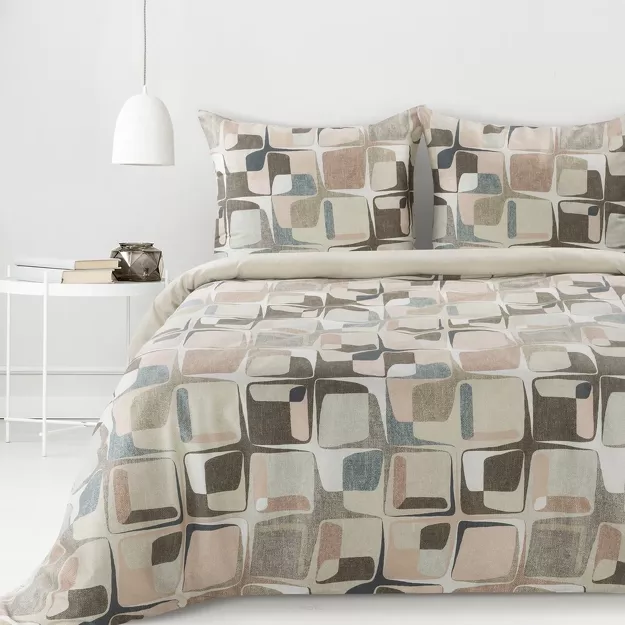 Pościel satynowa 220x200 SPRING 36 beżowa z wzorem geometrycznym z kolekcji Classic