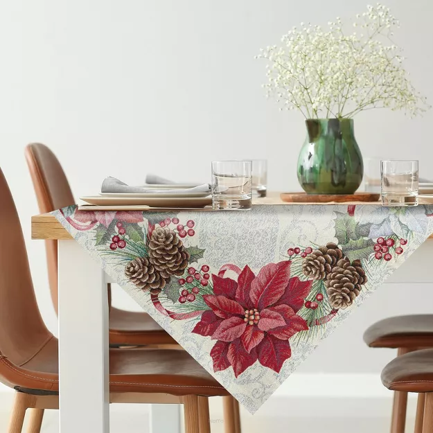 Nakładka świąteczna 100x100 1198 gobelinowa srebrzysta z gwiazdką betlejemską i połyskującą srebrną nicią