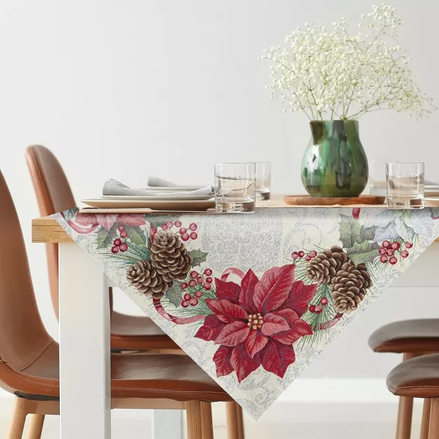 Nakładka świąteczna 100x100 1198 gobelinowa srebrzysta z gwiazdką betlejemską i połyskującą srebrną nicią