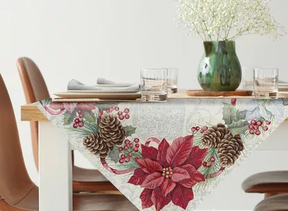 Nakładka świąteczna 100x100 1198 gobelinowa srebrzysta z gwiazdką betlejemską i połyskującą srebrną nicią