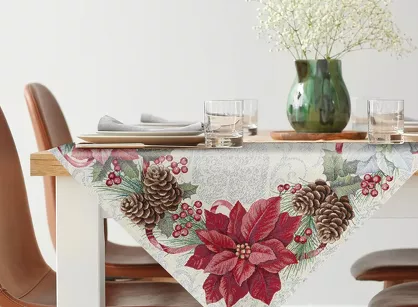 Nakładka świąteczna 100x100 1198 gobelinowa srebrzysta z gwiazdką betlejemską i połyskującą srebrną nicią