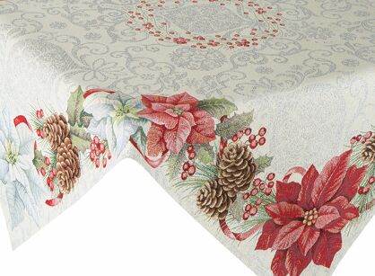 Nakładka świąteczna 100x100 1198 gobelinowa srebrzysta z gwiazdką betlejemską i połyskującą srebrną nicią