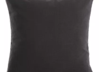 Poszewka bawełniana 43x43 LEN 22E czarna jednokolorowa z dodatkiem lnu obszyta cyrkoniami na brzegach