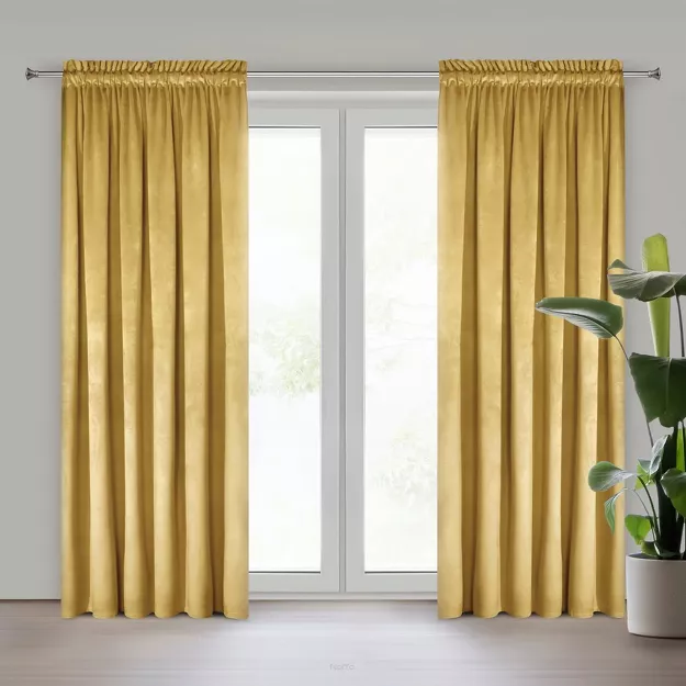 Zasłona na taśmie 140x300 PIERRE welwetowa musztardowa jednokolorowa