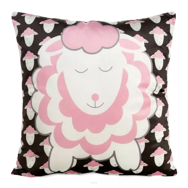 Poszewka welwetowa 45x45 KIDS 7B dziecięca czarna z różowym wzorem baranków