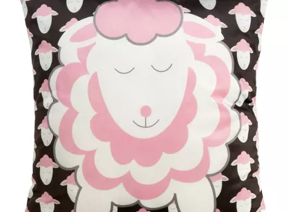 Poszewka welwetowa 45x45 KIDS 7B dziecięca czarna z różowym wzorem baranków