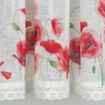 Zazdrostka gotowa w tunelu 150x30 MARI biała z etaminy z wzorem czerwonych maków i bawełnianą koronką - 6