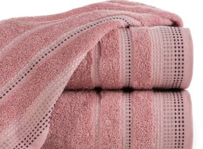 Ręcznik bawełniany 30x50 POLA pudrowy z kolorową bordiurą zakończoną stebnowaniem